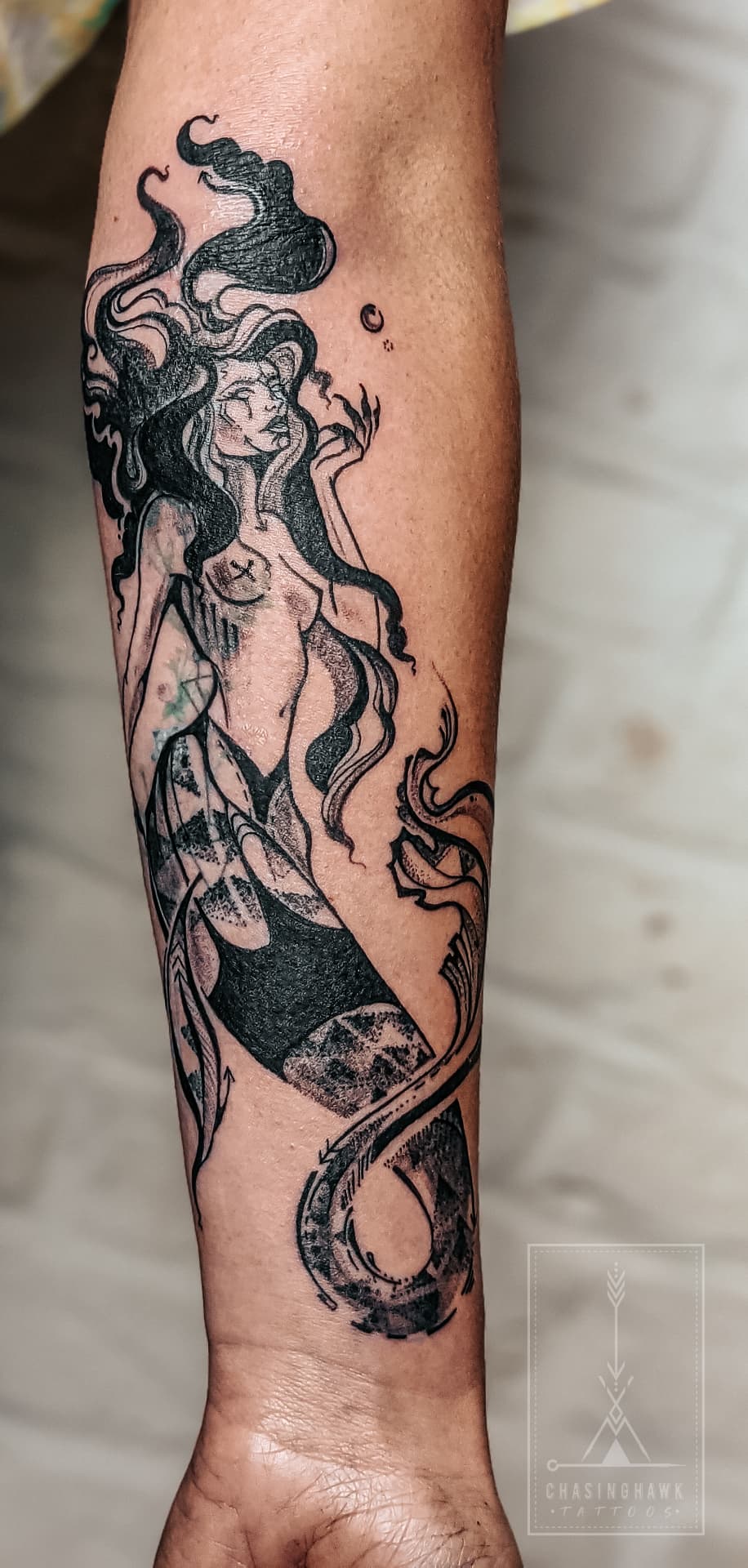 Mermaid — Neo-Indigenous tattoo by Chasinghawk Tattoos