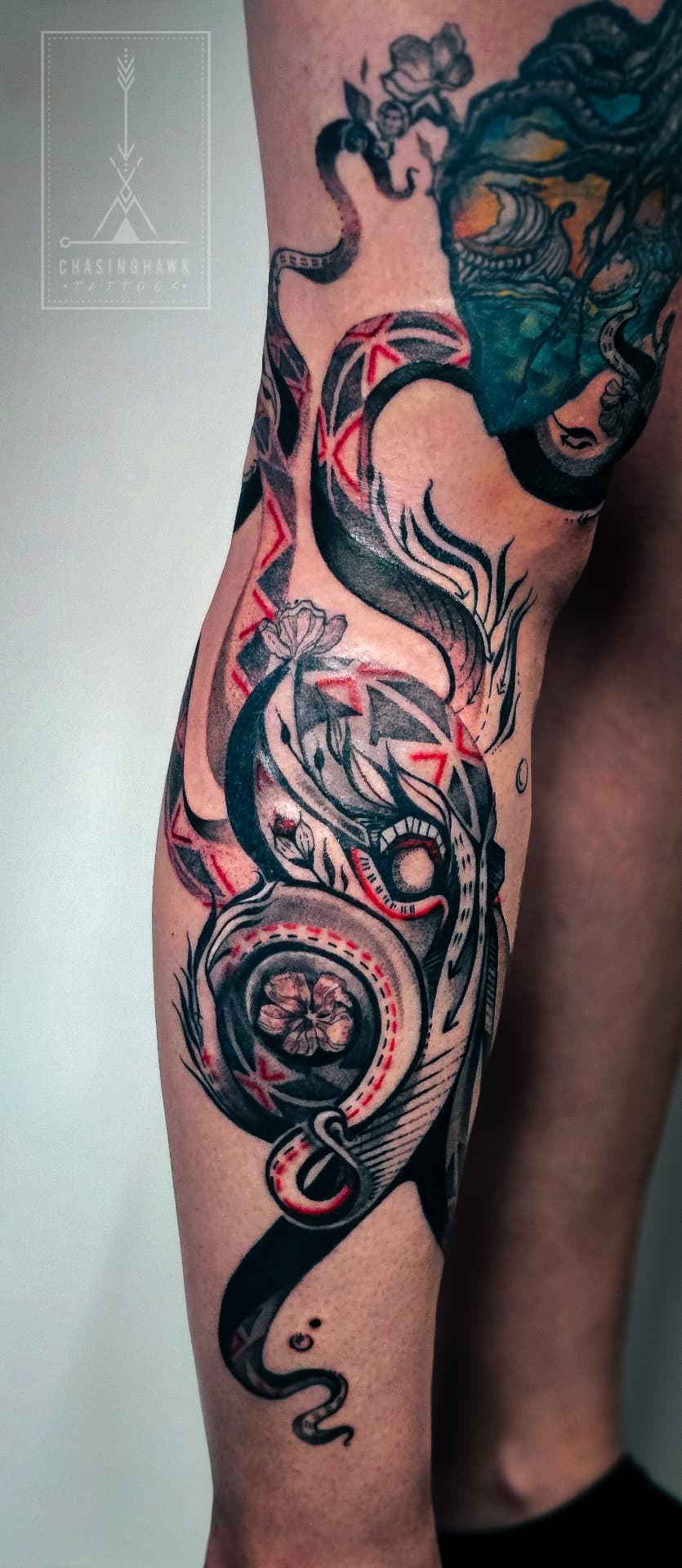 Octopus Calf — Neo-Indigenous tattoo by Chasinghawk Tattoos