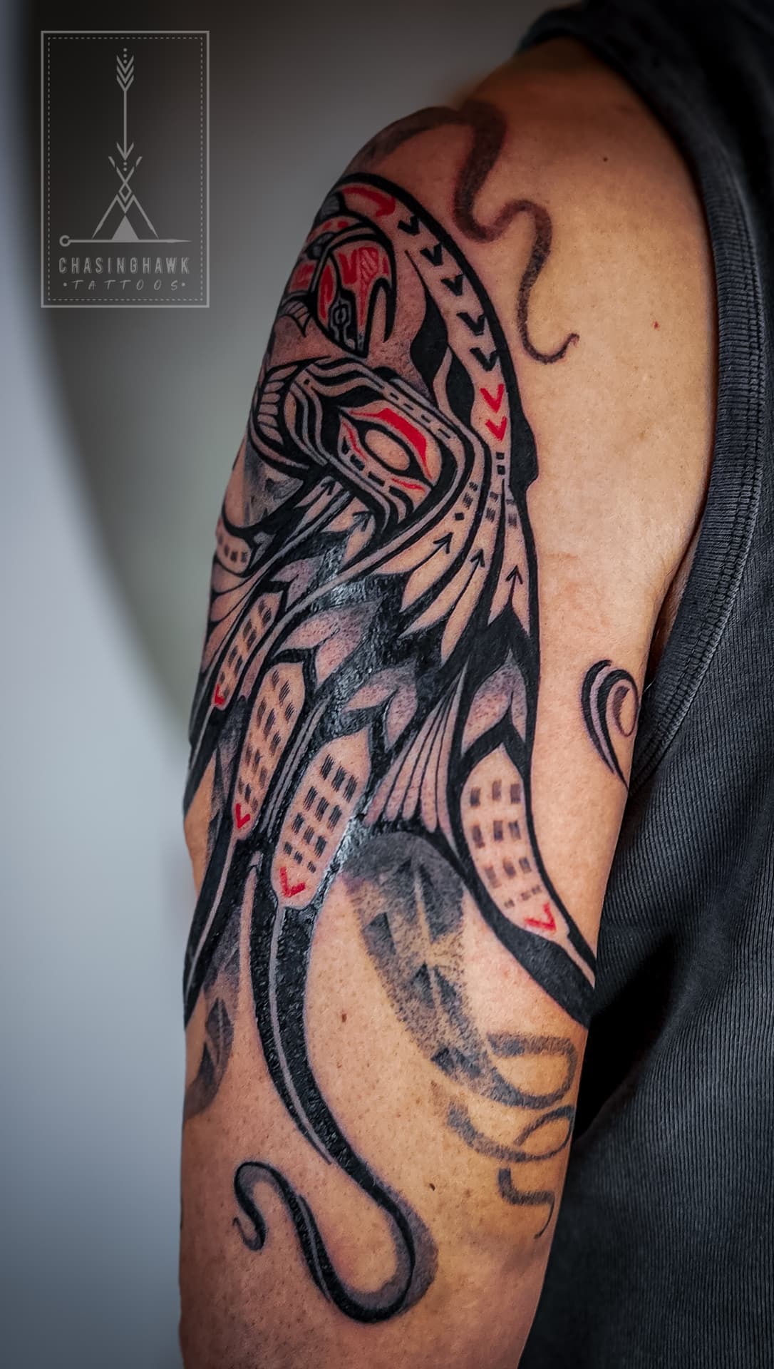 Octopus Arm — Neo-Indigenous tattoo by Chasinghawk Tattoos