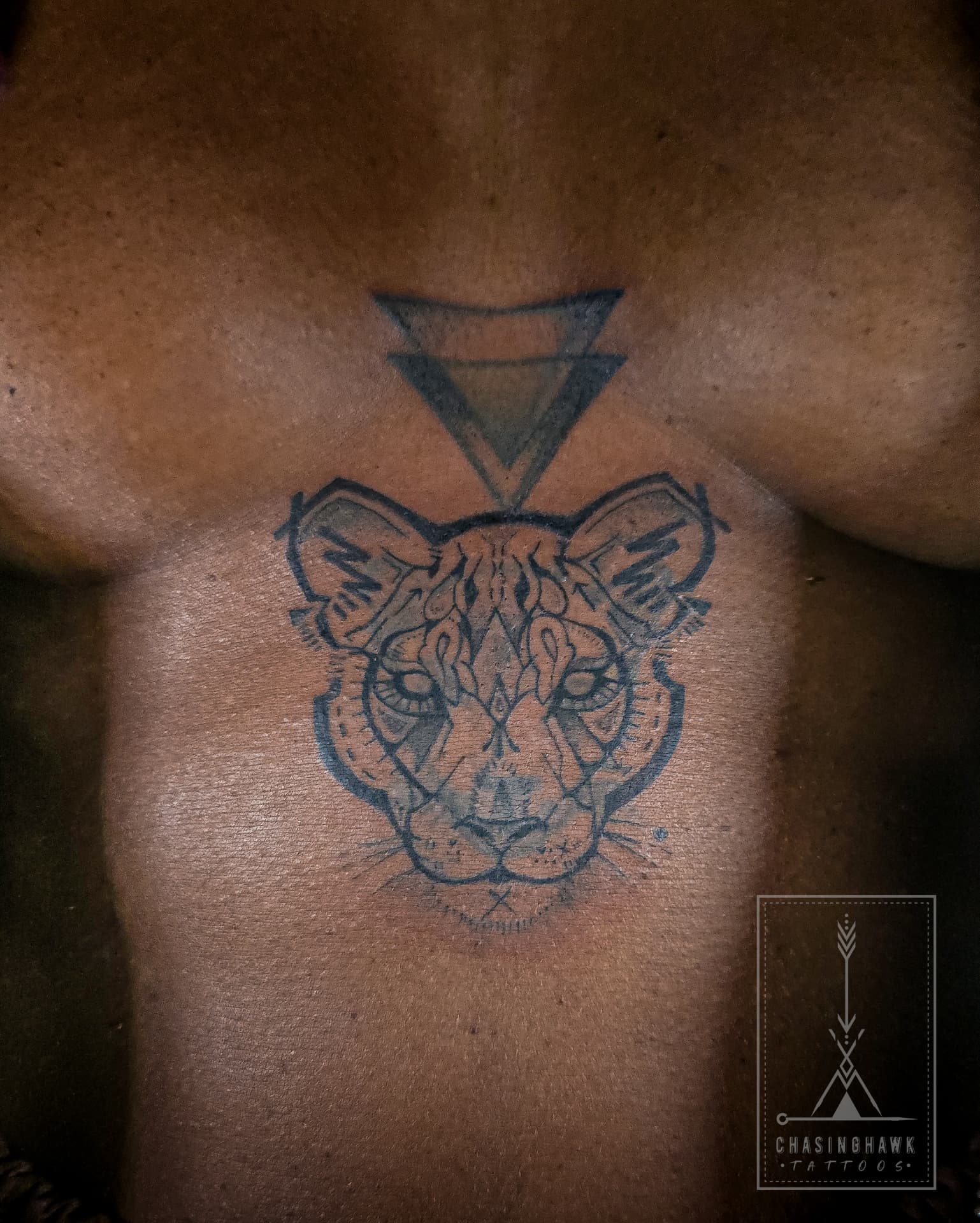 Lioness Cover-Up — Fine Line tattoo by Chasinghawk Tattoos