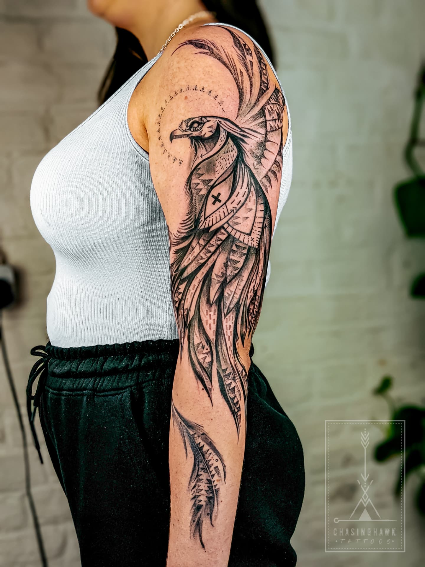 Phoenix Sleeve — Blackwork tattoo by Chasinghawk Tattoos